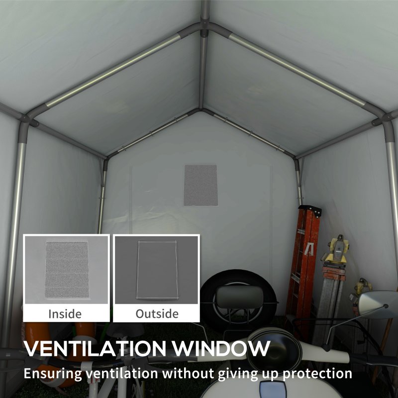 Outsunny 3 x 3(m) Garden Storage Tent, Portable Shed with Heavy Duty Galvanised Steel Frame, Ventilation Window, Roll-up Zipper Door, for Bike, Motorbike, Garden Tools, Dark Grey