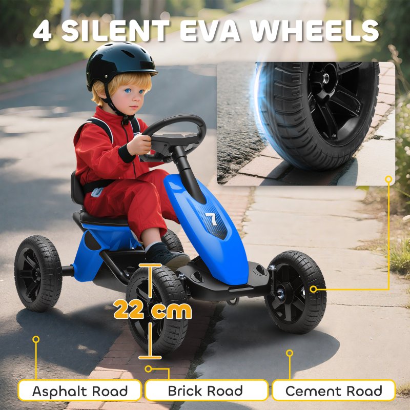 AIYAPLAY Pedal Go Kart for Kids, Children Ride-On Race Car with Silent EVA Tyres, for 2-5 Years, Blue