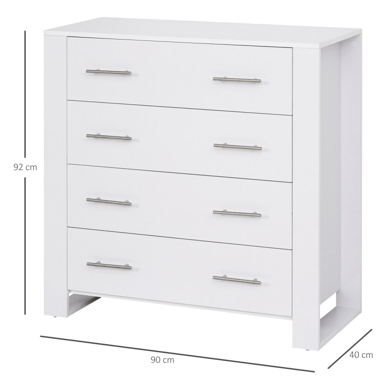 HOMCOM Chest Of 4 Drawers Storage Cabinet Bedroom Clothes w/Metal Handles Base Freestanding Unit Furnishing Living Room White