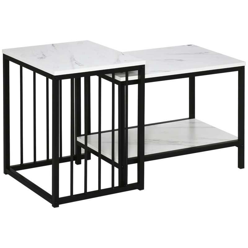 HOMCOM Modern Coffee Table Set of Two, Marble-Effect Nesting Side Tables with Steel Frame for Living Room