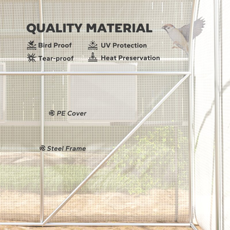 Outsunny 3 x 2 x 2m Polytunnel Greenhouse with Roll-up Sidewalls, Door and 6 Mesh Windows, Walk In Green House with UV-resistant PE Cover, White