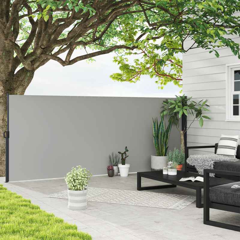 Outsunny Retractable Side Awning, Garden Privacy Screen Divider, Full Cassette Wind Breaker for Hot Tub, Balcony, Terrace, Pool, 400 x 160cm, Light Grey