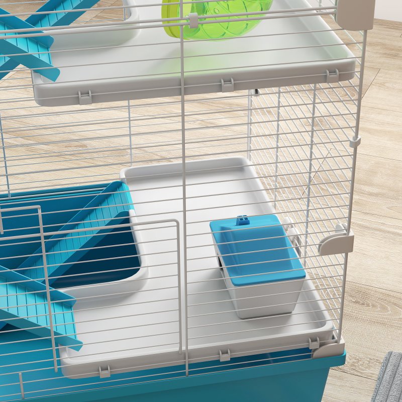 PawHut 6 Tier Hamster Cage, Gerbil Cage with Tubes, Exercise Wheel, Hut, Water Bottle, Food Dish, Ramps, Small Animal Cage for Dwarf Hamster, 58 x 36 x 81 cm, Light Blue