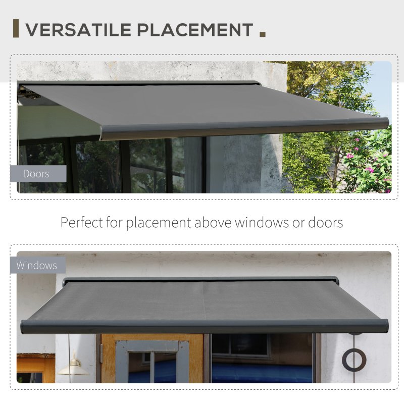 Outsunny 3.5 x 3 m Electric Awning with Remote Controller, Aluminium Frame DIY Retractable Awning, UV50+ Sun Shade Canopy for Garden Patio Deck Door Window, Grey