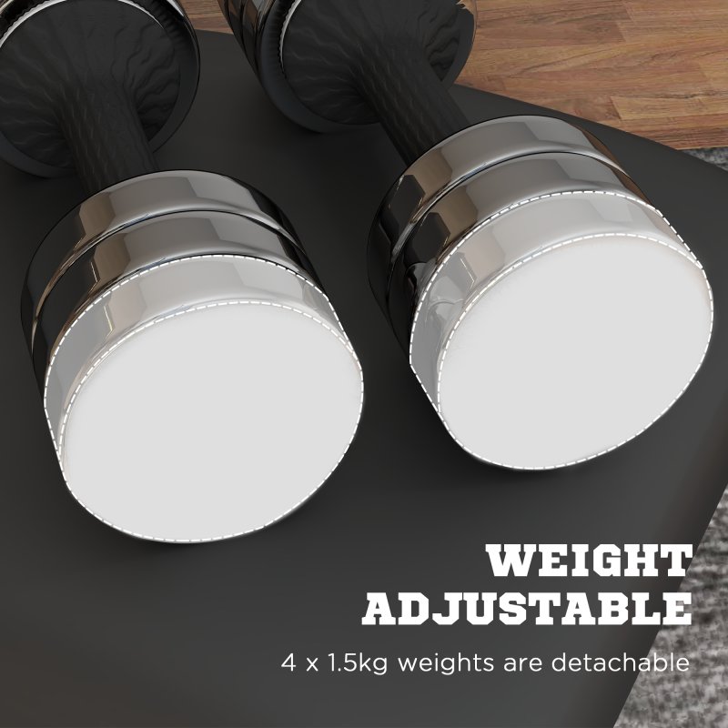 SPORTNOW Adjustable Dumbbells Set with 4 x 1.5kg Detachable Weights and Storage Box, for Men and Women, Home Gym Workout, 10kg x 2