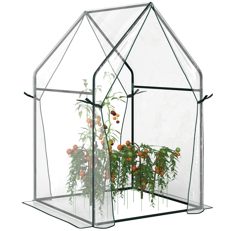 Outsunny Mini Greenhouse, Garden Tomato Growhouse with 2 Zipped Doors, Portable Indoor Outdoor Green House, 90 x 90 x 145cm, Clear