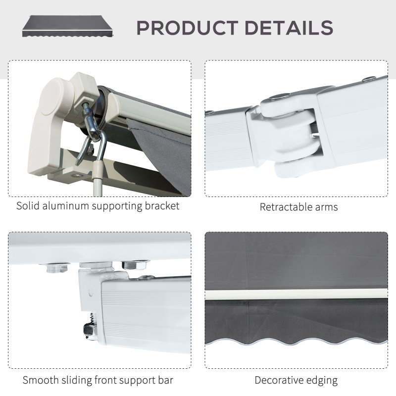 Outsunny 4x2.5m Retractable Manual Awning Window Door Sun Shade Canopy with Fittings and Crank Handle
