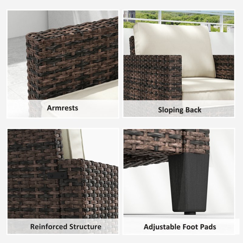 Outsunny Single Seater Rattan Garden Armchair, PE Wicker Rattan Chair with Armrests and Cushions, Garden Chair with Galvanised Steel Frame for Conservatory, Porch, Brown