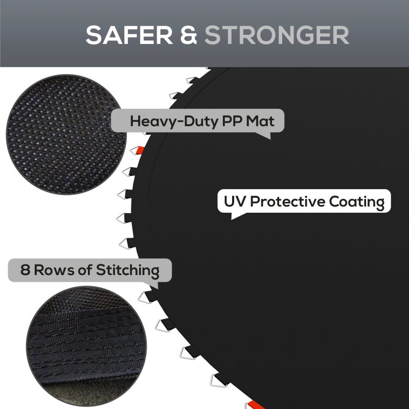 SPORTNOW Trampoline Replacement Mat with Eight Rows of Stitching, Spring Pull Tool, 42 V-Hooks, for 8ft Trampoline, Using 14cm Springs, Trampoline Jumping Mat, Black