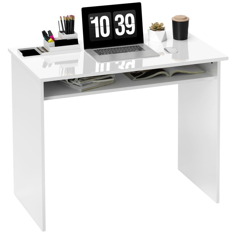 HOMCOM Modern Computer Desk, Home Office Table, Small Writing Desk with Storage Shelf, 90 x 50cm