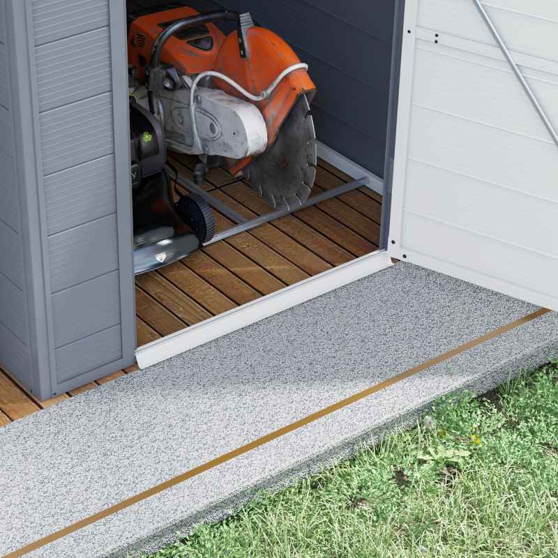 Outsunny 4 x 6ft Plastic Garden Storage Shed with Ventilation Slots and Lockable Door, Polypropylene Outdoor Storage Tool House with Foundation Kit, Grey