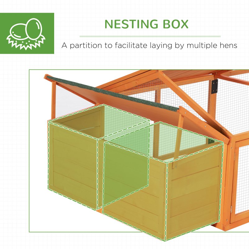 PawHut Chicken Run, Wooden Chicken Coop with Nesting Box, Openable Roof for 4-8 Chickens, Rabbits, Ducks, for Garden - Orange