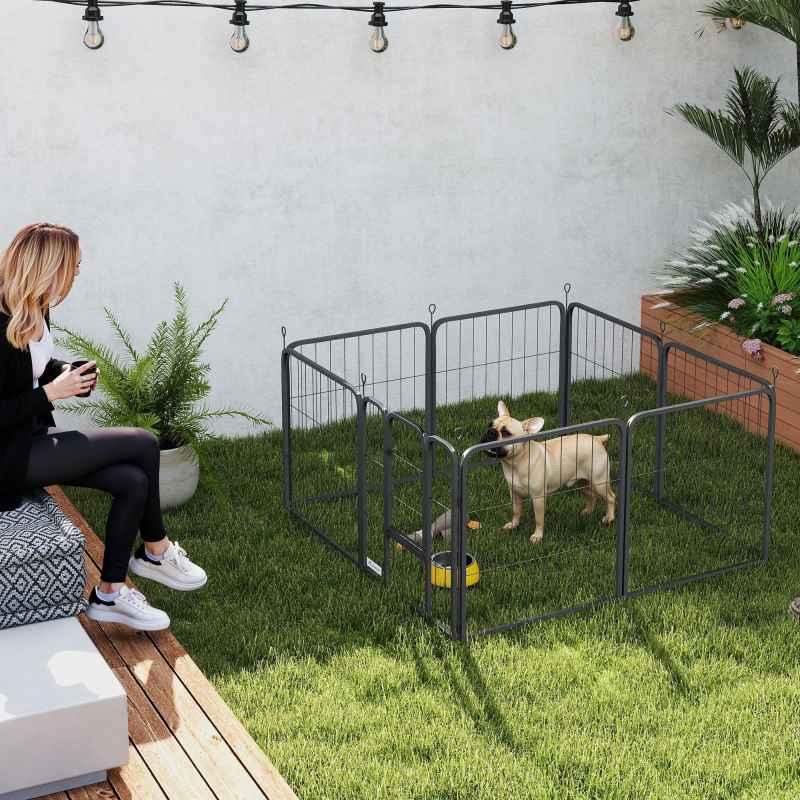 PawHut Dog Pen, 8 Panel Puppy Pen, Steel Dog Playpen, for Small Breeds, 60cm Tall, Black