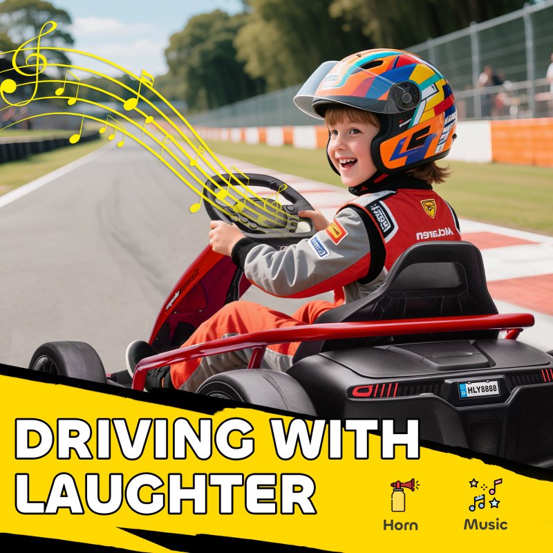 HOMCOM 24V Electric Go Kart for Kids, Drifting Ride-On Racing Go Kart with Slow Start, Music, Horn Honking and Safety Belt, for 8-12 Years Old, Red