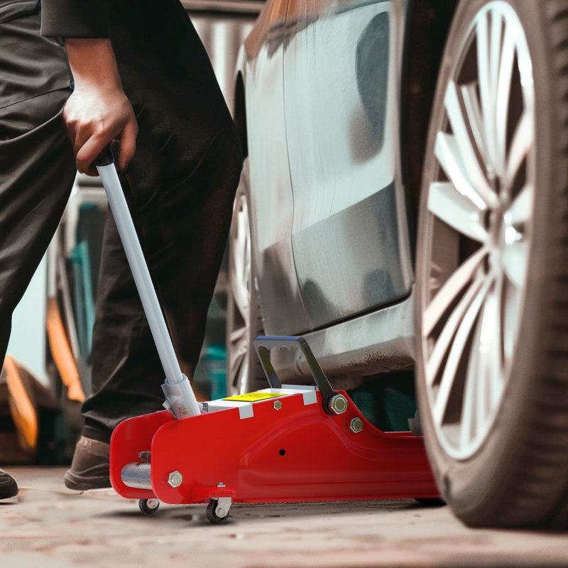 HOMCOM Hydraulic Low Profile Jack, Heavy Duty Steel Racing Car Jack Kit, Floor Jack with 2.5 Ton Capacity, 8-38cm Lifting Range, Red