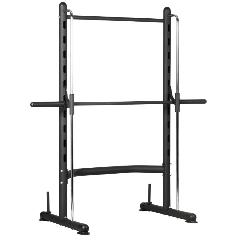 HOMCOM Smith Machine Squat Rack with Pull-Up Bar, Adjustable Weight Rack, Multi-Functional Weight Lifting Barbell Stand for Home, Gym, Strength Training