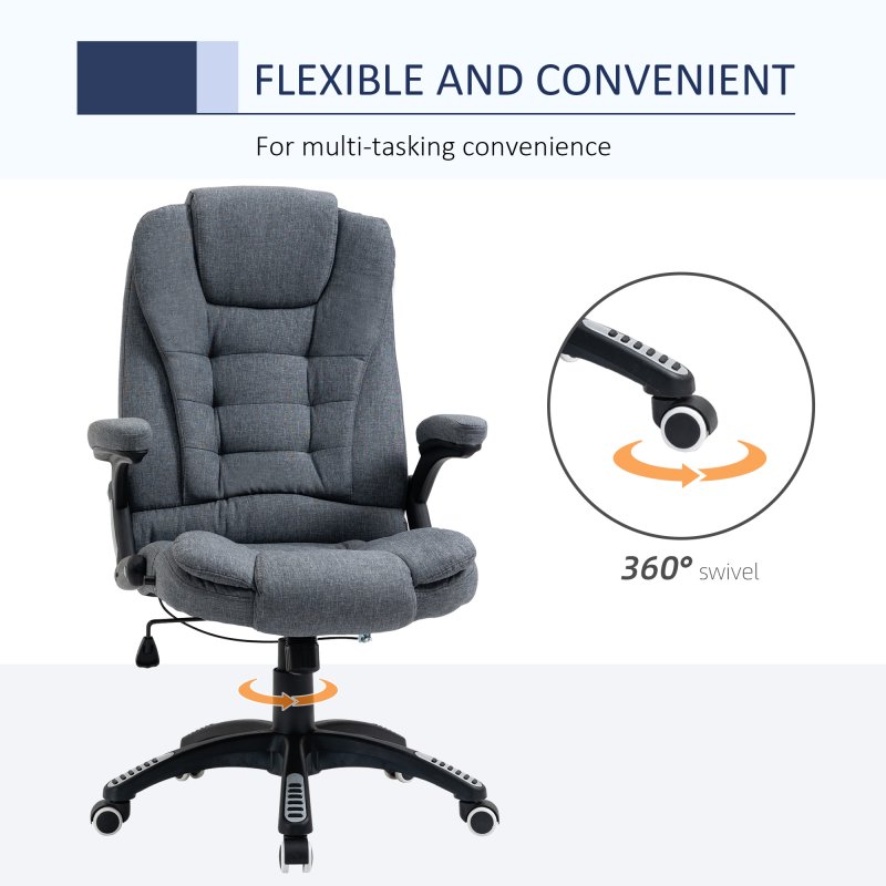Vinsetto Executive Office Chair, Linen Ergonomic Desk Chair, Swivel Computer Chair with 130° Reclining Back, Adjustable Height and Armrests for Home and Work, Grey