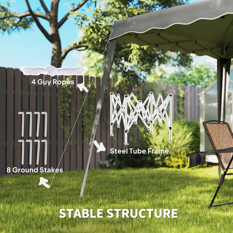 Outsunny 3 M x 3 M Base/ 2.5 M x 2.5 M Top Pop Up Gazebo, 2 Person Setup Instant with Carry Bag, Height Adjustable Slant Leg Party Tent Instant Event Shelter for Garden, Patio, Grey