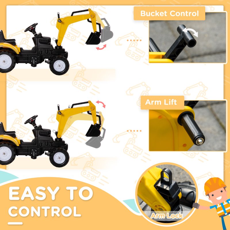 HOMCOM Kids Pedal Go Kart Children Ride On Digger Tractor Toy Car Excavator For 3 - 6 Years