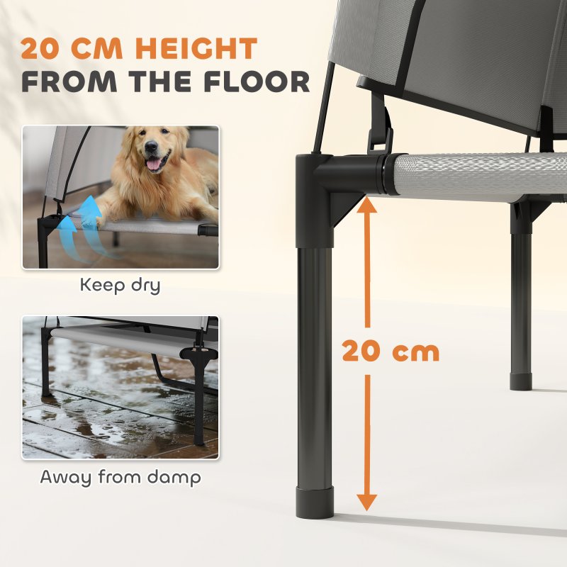 PawHut Elevated Dog Bed with Removable Canopy, Portable Cooling Raised Pet Cot with Breathable Mesh, Storage Bag, for Indoor Outdoor Use, for Large Dogs, 106 x 76 x 94 cm, Light Grey