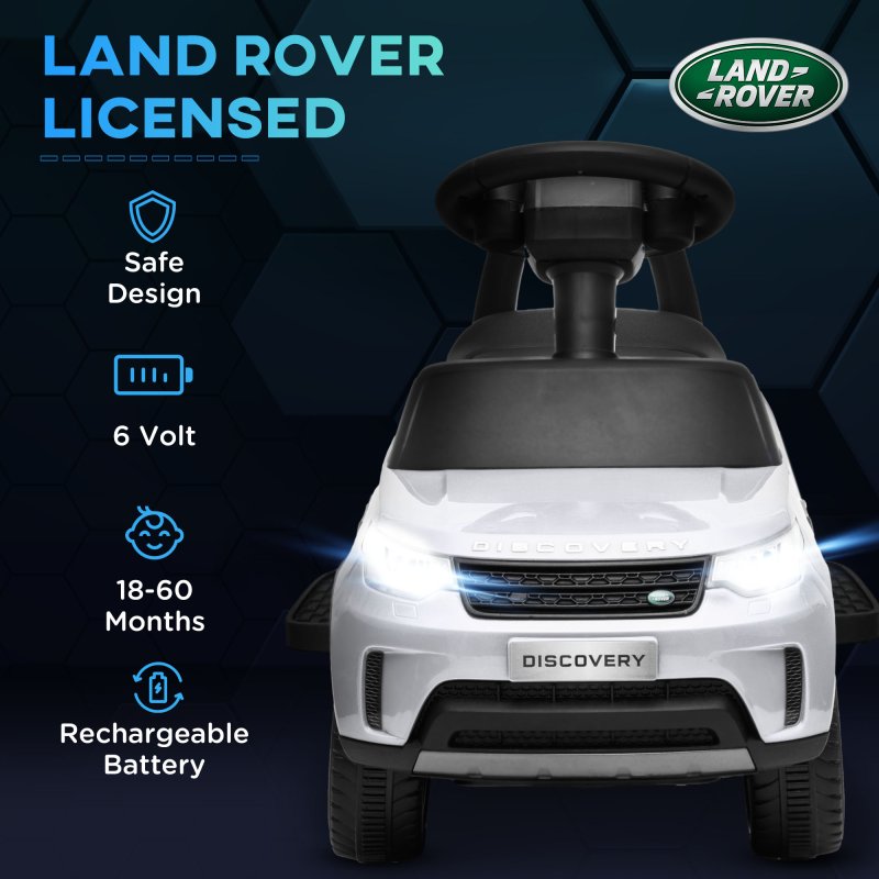 AIYAPLAY Land Rover Licensed 6V Kids Electric Ride On Car, 2-in-1 Sliding Car, Battery Powered Car with Headlights, Music, Horn, for 18-60 Months, White