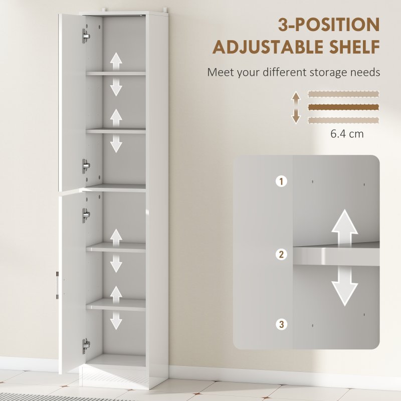 kleankin Tall Mirrored Bathroom Cabinet, Bathroom Storage Cupboard, Floor Standing Tallboy Unit with Adjustable Shelf, High Gloss White