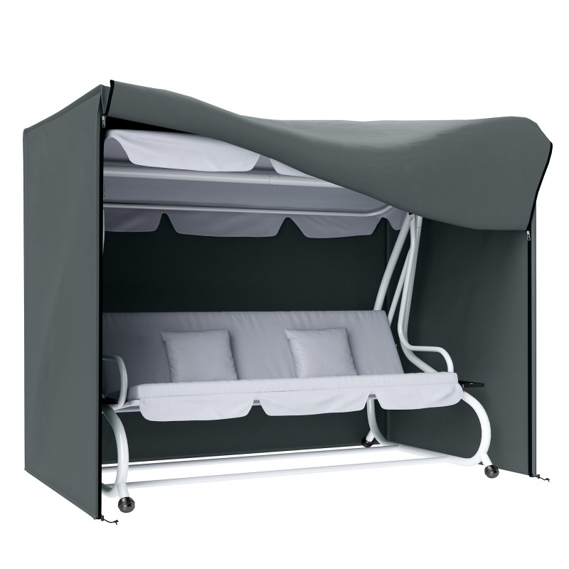 Outsunny 3 Seater Garden Swing Cover, Waterproof Swing Chair Cover, Windproof and Anti-UV 420D Outdoor Swing Bench Cover with Zip, 220 x 125 x 172cm, Grey