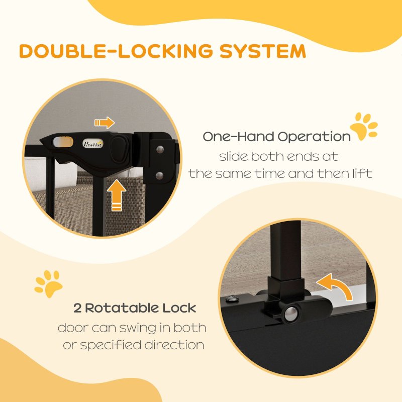 PawHut Dog Gate Stair Gate Pressure Fit Pets Barrier Auto Close for Doorway Hallway, 74-87cm Wide Adjustable, Black