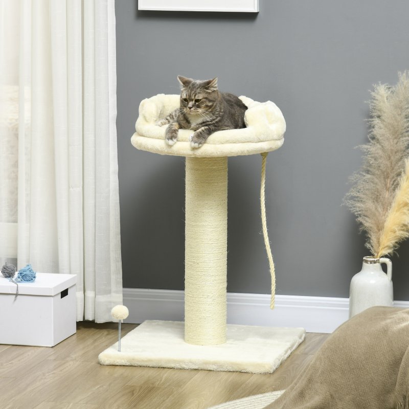 PawHut 83cm Cat Tree, Cat Tower for Indoor Cats w/ Sisal scratching posts, Enlarged Kitten Bed, Ball & String Toy - Cream