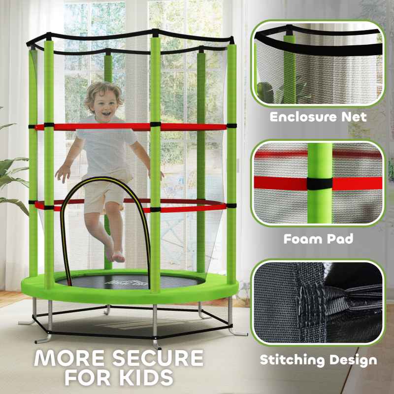 HOMCOM 4.6FT Kids Trampoline for Toddlers Outdoor Indoor w/ Enclosure Net, Steel Frame, for Ages 3-6 Years
