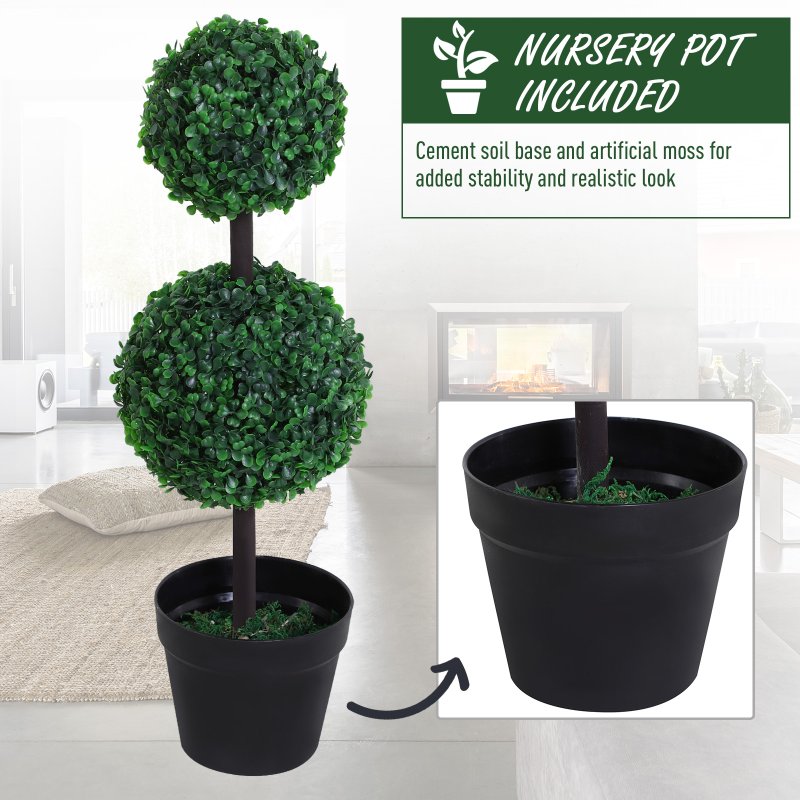 Outsunny Set of 2 Artificial Boxwood Ball Topiary Trees Potted Decorative Plant Indoor D??cor (67cm)