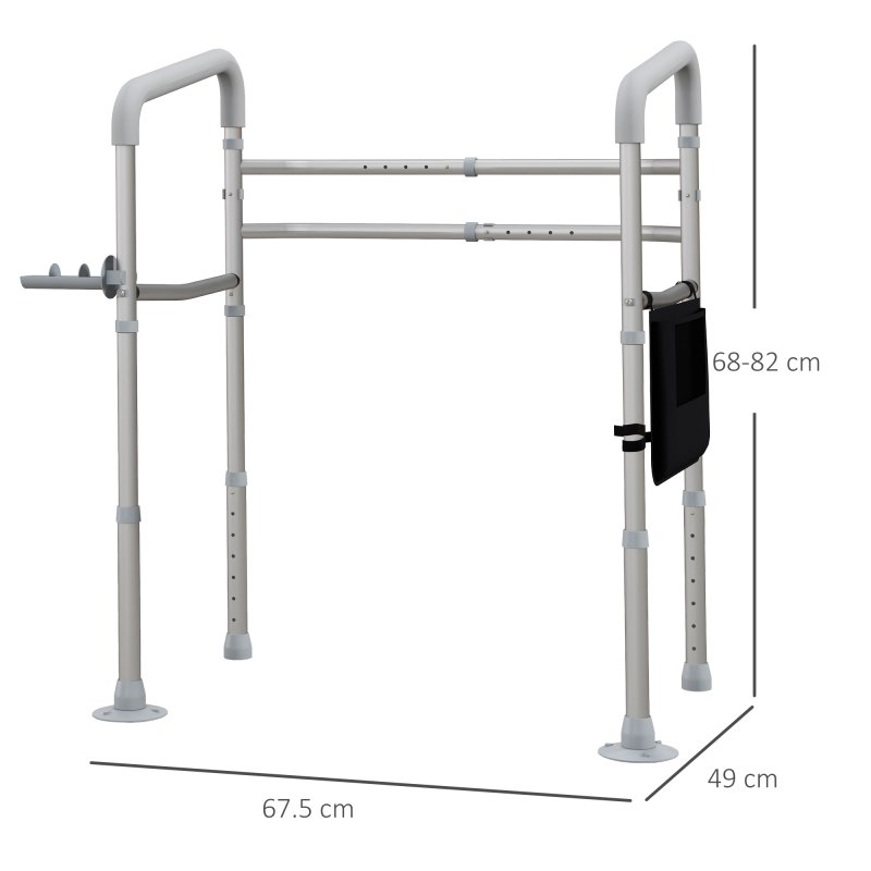 HOMCOM Free Standing Toilet Frame, Height and Width Adjustable Toilet Safety Frame with Arms, 2 Additional Suction Cups, Storage for Elderly, Disabled, Handrail Grab Bar, 136kg Weight Capacity