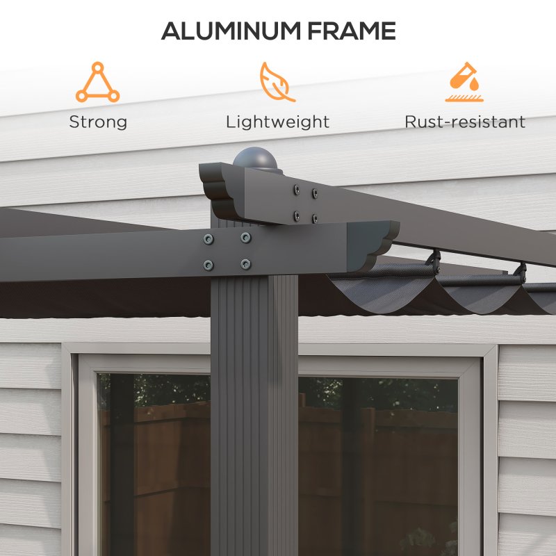 Outsunny 3 x 4m Pergola with Retractable Roof, Aluminium Frame Garden Gazebo Canopy Outdoor Sun Shade Shelter for Grill, Patio, Deck, Dark Grey