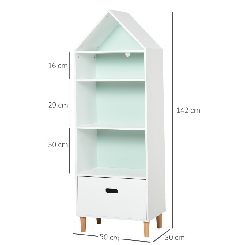 HOMCOM Kids Children Wooden Bookcase w/Drawer Bedroom Furniture Bookshelf Storage Rack Display Unit Toys Games Organisation Cabinet Pink Blue Back Panel 50 x 30 x 142 cm