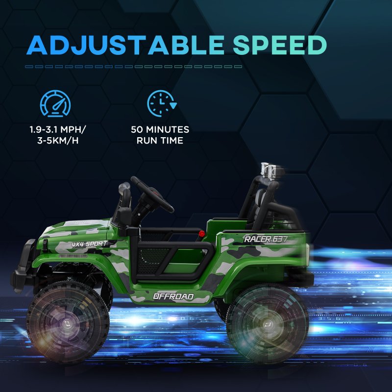 AIYAPLAY Kids Ride On Car, 12V Battery Powered Electric Truck with 4 Spring Suspension Wheels, Parental Remote Control, Music Horn LED Lights, Green