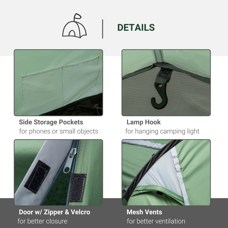 Outsunny 2-3 Person Tunnel Tent with Sewn-in Groundsheet, Air Vents, Rainfly, 2000mm Water Column, Camping Tent with 1 Bedroom, Inbuilt Porch, Living Area for Camping, Hiking, Green