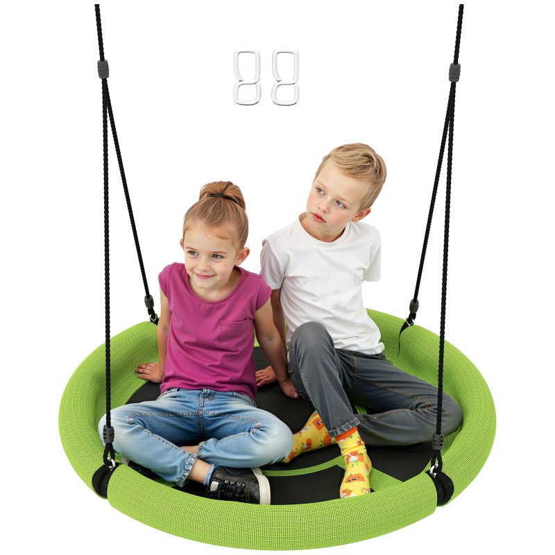 AIYAPLAY Nest Swing Seat for Kids, 100 cm Diameter Tree Swing Set w/ Height Adjustable Hanging Ropes, for Outdoor, Playground, Garden, Green