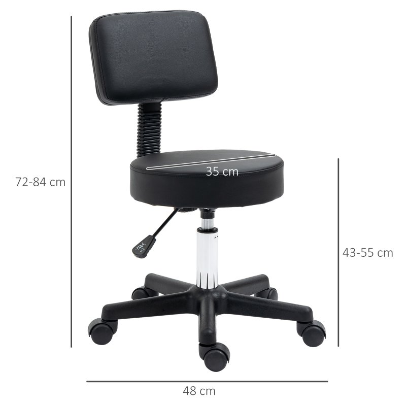 HOMCOM Beautician's Swivel Salon Chair w/ Padded Seat Back 5 Wheels Adjustable Height Salon Hairdressers Tattoo Spa Rolling Cushion Professional Black
