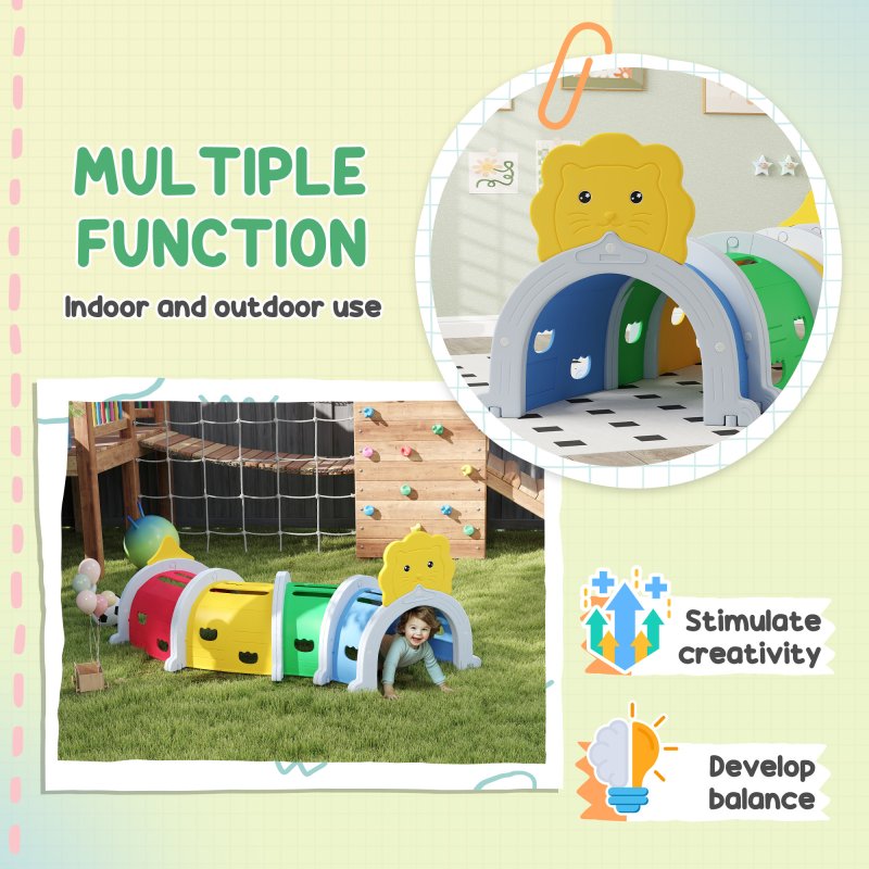 AIYAPLAY Kids Tunnel, Play Tunnel for Kids 3-6 Years, with Lion Design, for Indoor, Outdoor, Multicoloured