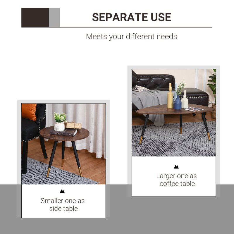 HOMCOM Coffee Table Set of 2, Nesting Coffee End Tables with Modern Decor, Side Table Triangle Occasional Stand Tea Table for Living Room Home and Office