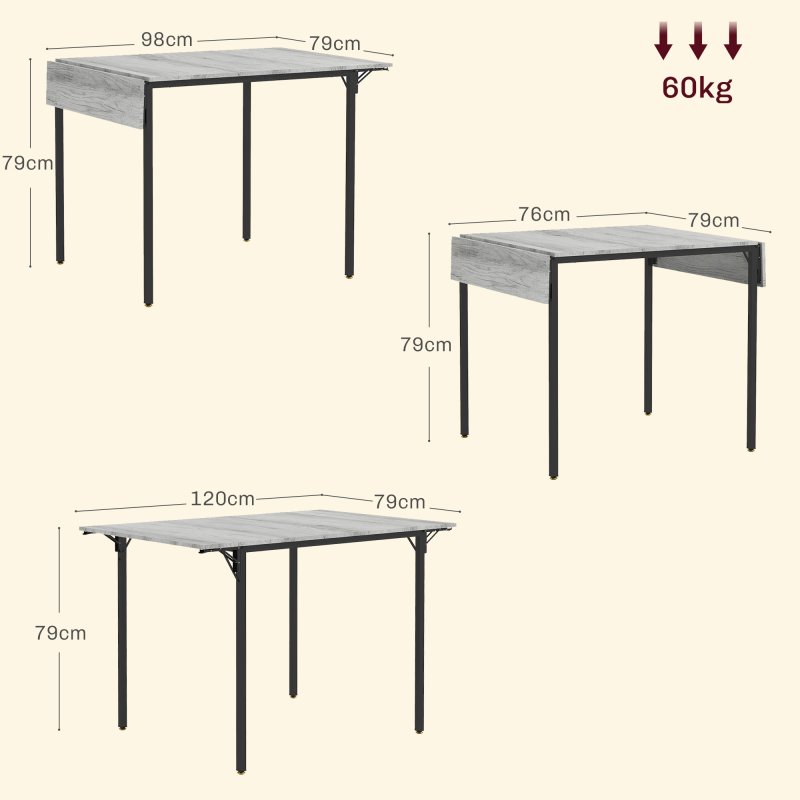 HOMCOM Folding Dining Table, Extendable Kitchen Table for Small Space, Drop Leaf Table for 2-4 People, Grey