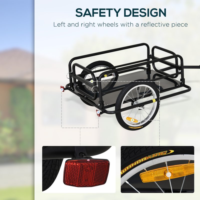 HOMCOM Bike Trailer Cargo in Steel Frame, Extra Bicycle Storage Carrier with Hitch (Black)