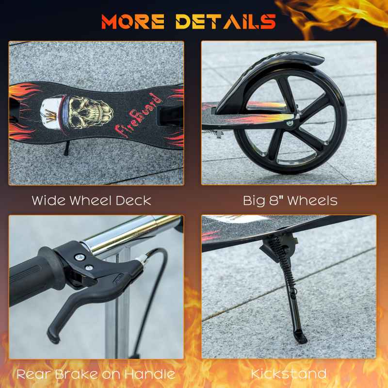 HOMCOM Kids Scooter, Foldable Stunt Scooter with Adjustable Height, Brake for Ages 7-14 Years - Black