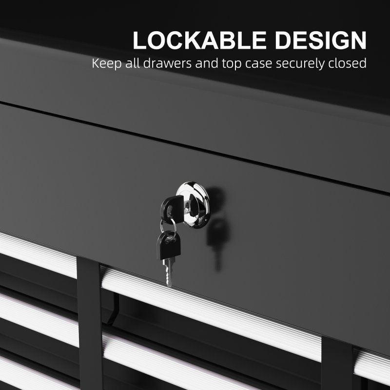 HOMCOM 6 Drawer Tool Chest, Lockable Metal Tool Box with Top Case, Ball Bearing Runners, Portable Toolbox, 600mm x 260mm x 340mm, Black