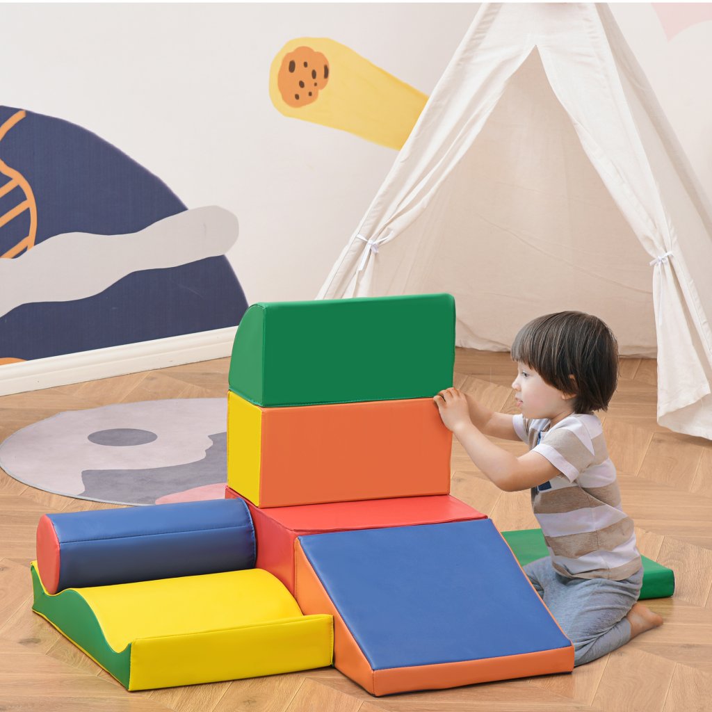 HOMCOM Soft Play Set, 7 Piece Soft Foam Blocks, Toddler Climb and Crawl ...