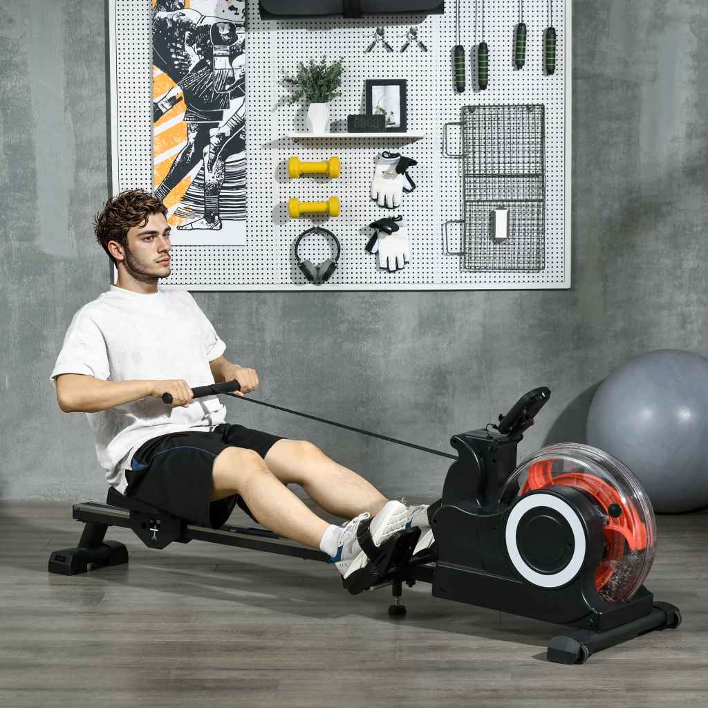 SPORTNOW Foldable Water Rowing Machine with LCD Monitor & Tablet Holder ...