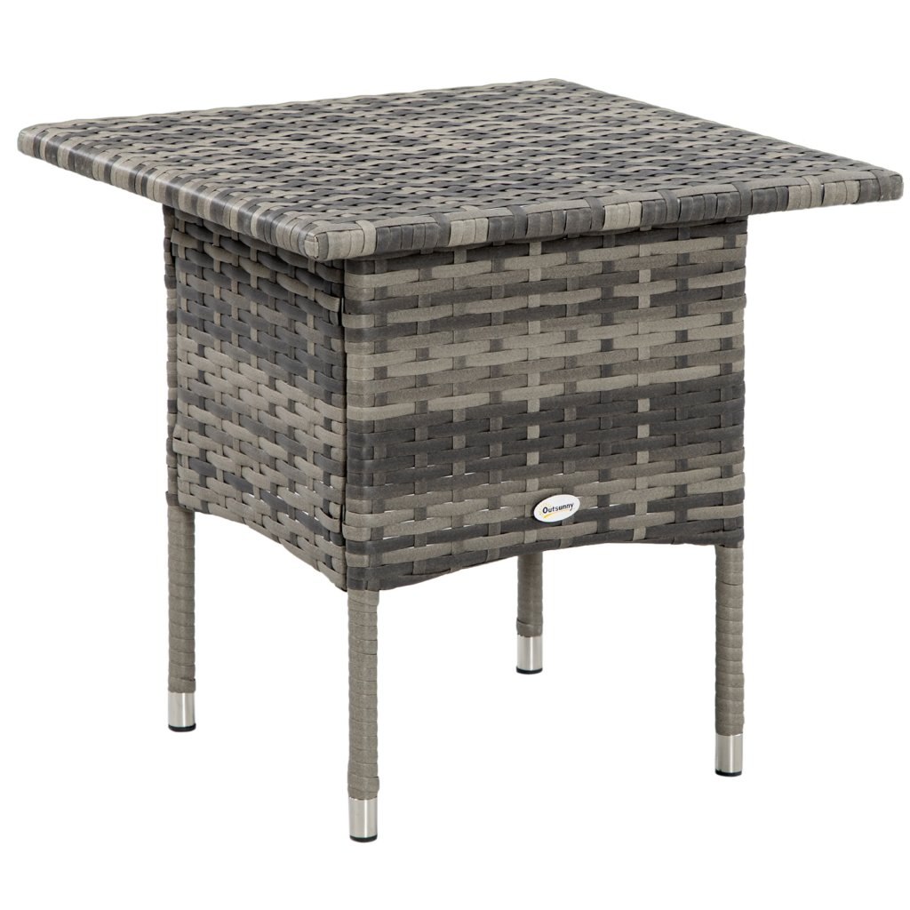 Outsunny Rattan Side Table – Mixed Grey Outdoor Coffee Table for Patio ...