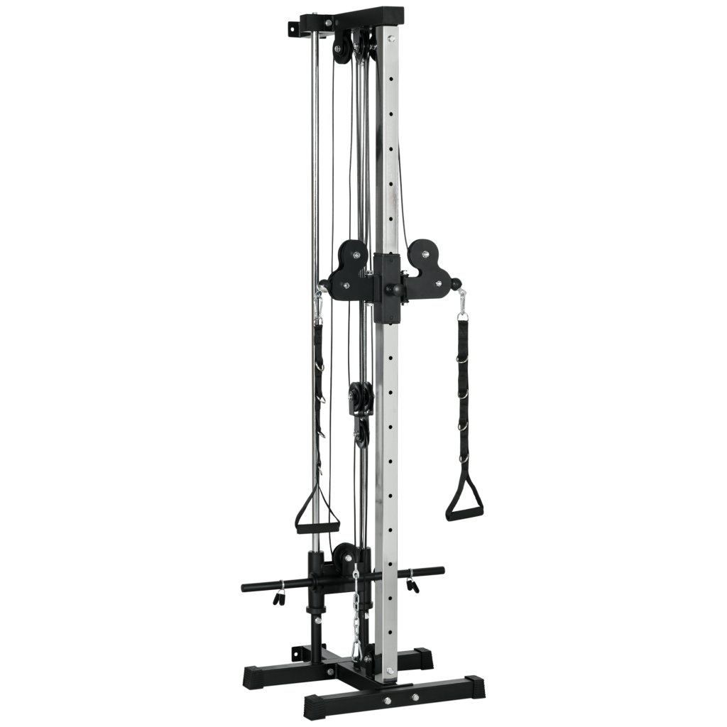 SPORTNOW Adjustable Wall Mount Cable Machine - Dual Pulley Home Gym ...
