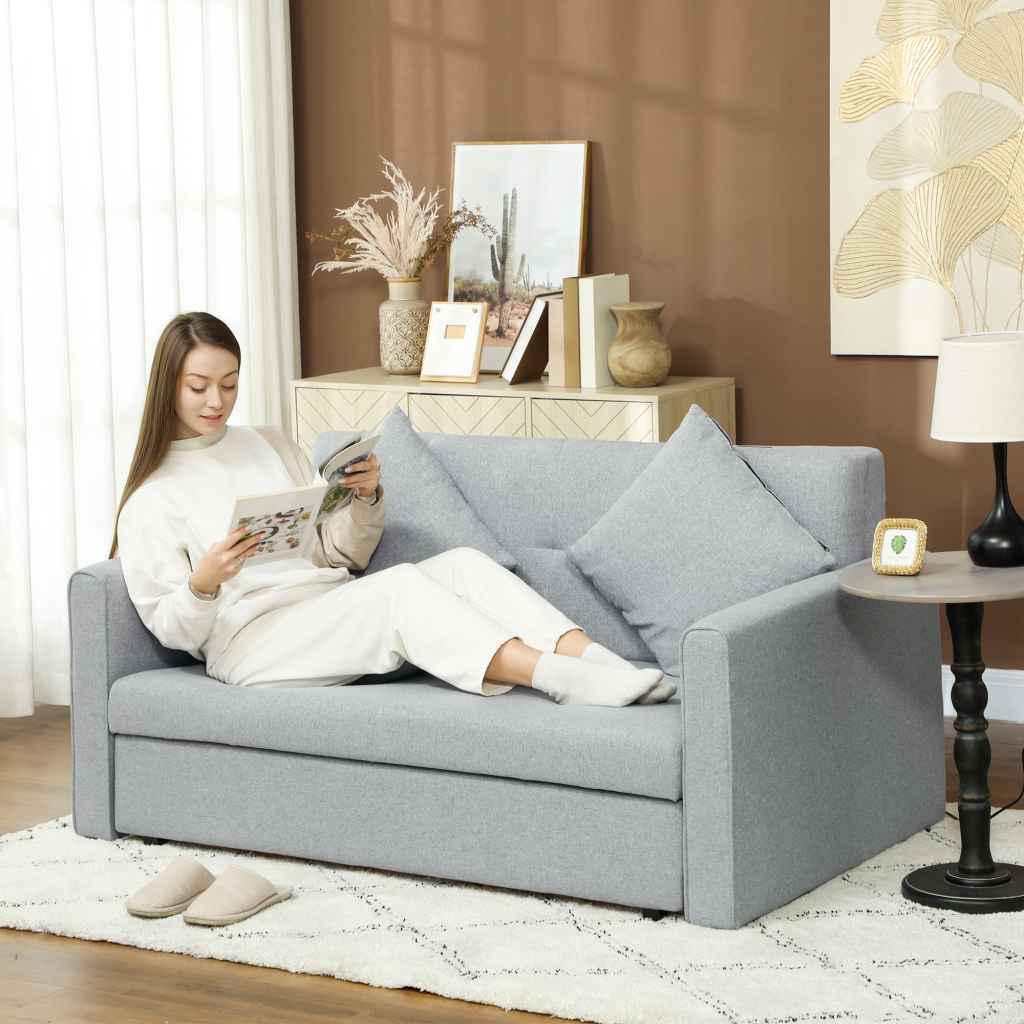 HOMCOM 2 Seater Convertible Sofa Bed with Hidden Storage - Light Grey ...