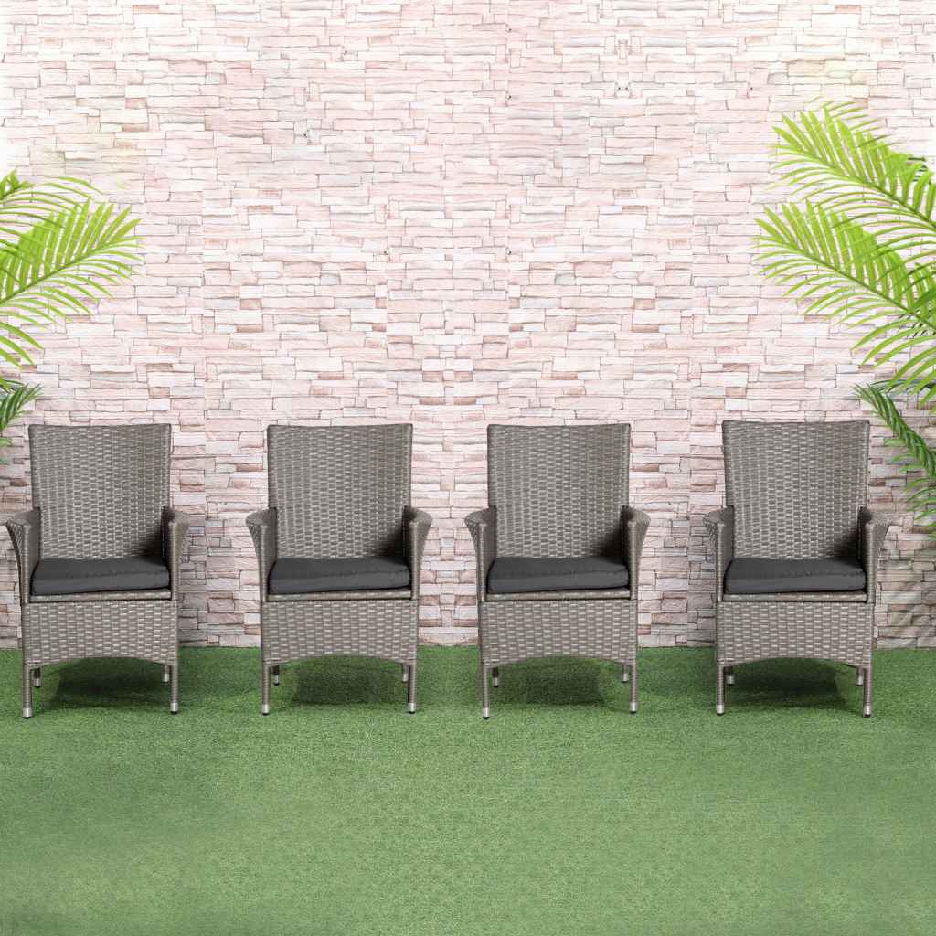 Outsunny 4 Pieces Outdoor PE Rattan Dining Chairs Set with Cushion ...